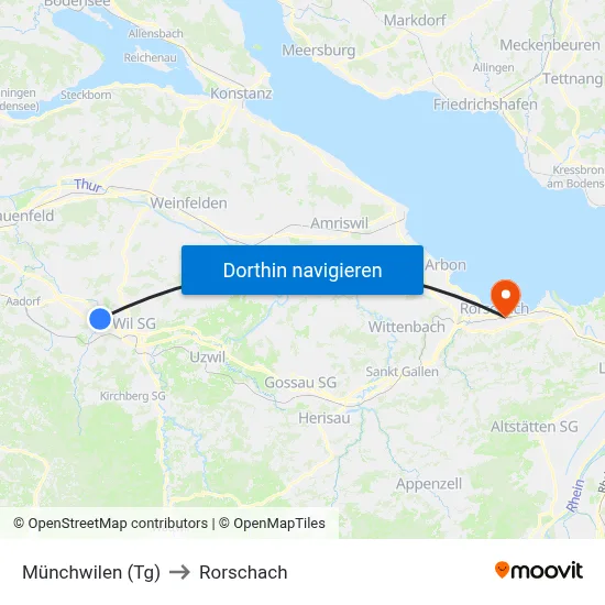 Münchwilen (Tg) to Rorschach map
