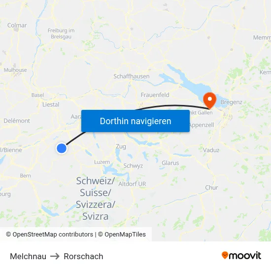 Melchnau to Rorschach map