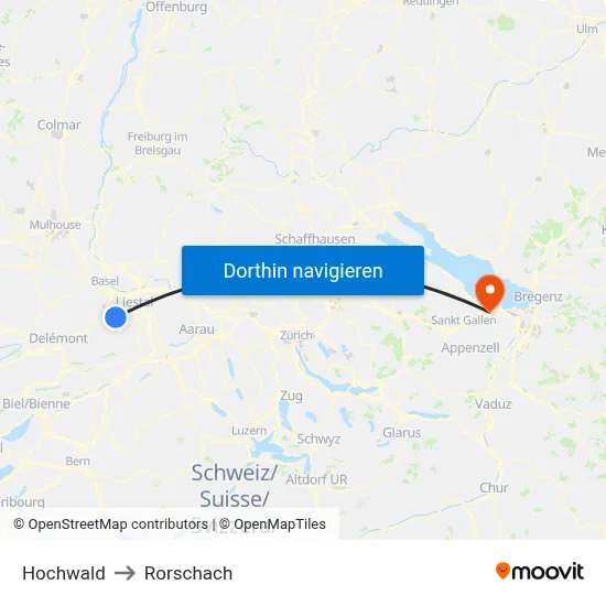 Hochwald to Rorschach map