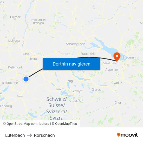Luterbach to Rorschach map