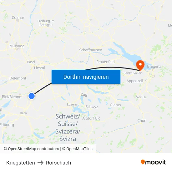 Kriegstetten to Rorschach map