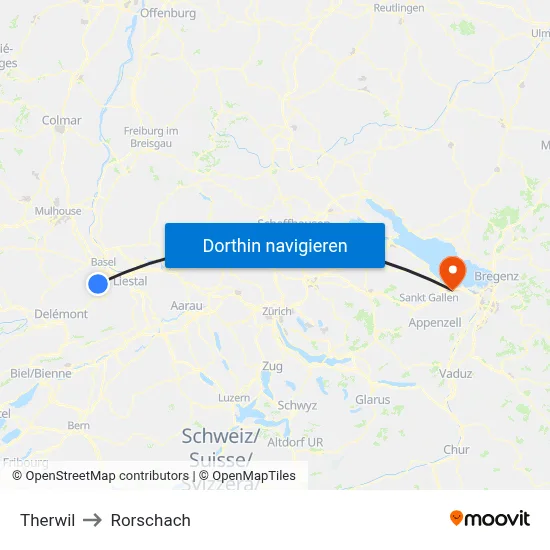 Therwil to Rorschach map