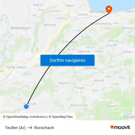 Teufen (Ar) to Rorschach map