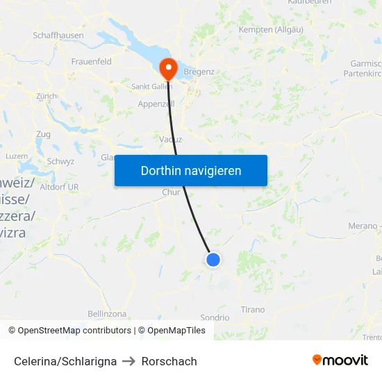 Celerina/Schlarigna to Rorschach map