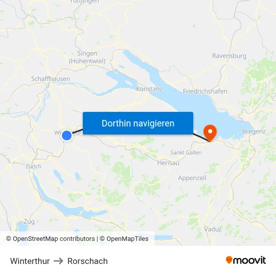 Winterthur to Rorschach map