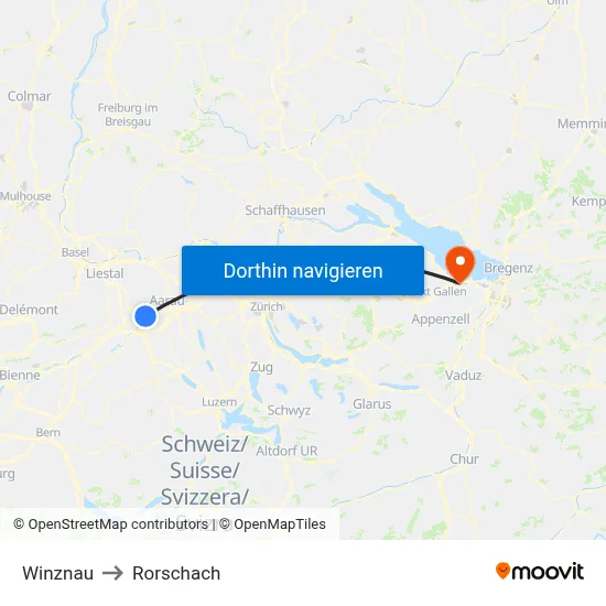 Winznau to Rorschach map