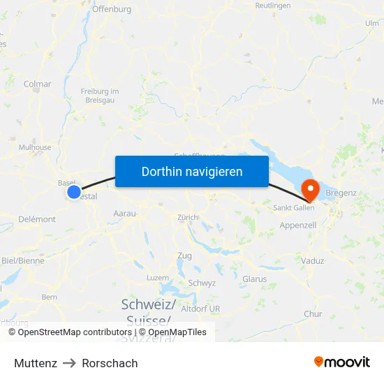 Muttenz to Rorschach map