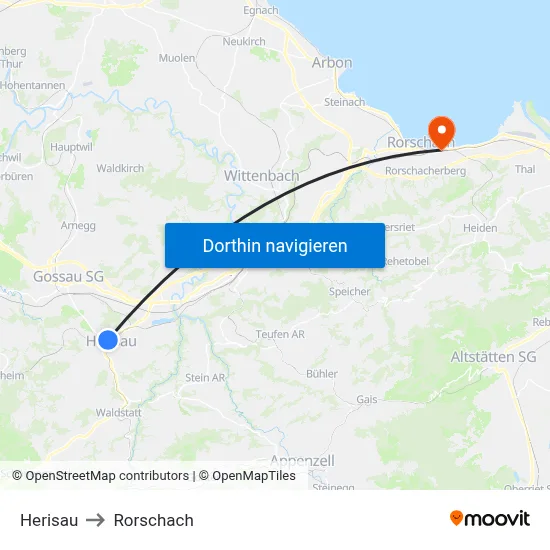 Herisau to Rorschach map