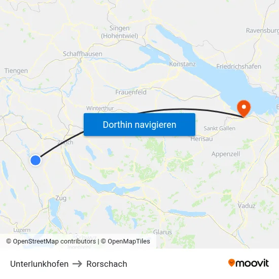 Unterlunkhofen to Rorschach map