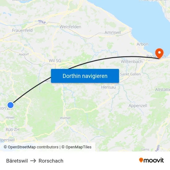Bäretswil to Rorschach map