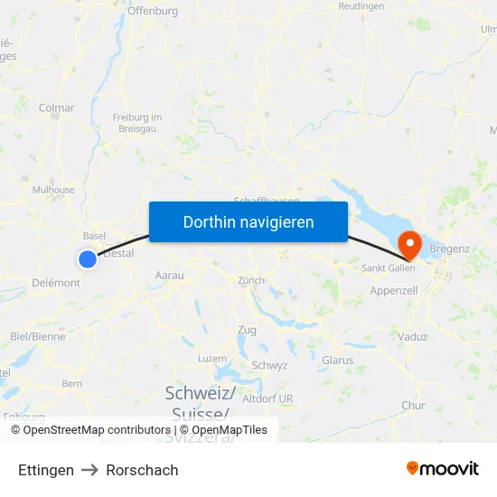 Ettingen to Rorschach map
