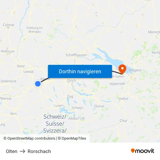 Olten to Rorschach map