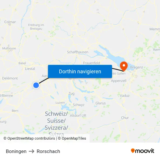 Boningen to Rorschach map