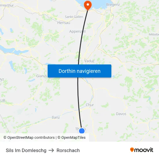 Sils Im Domleschg to Rorschach map