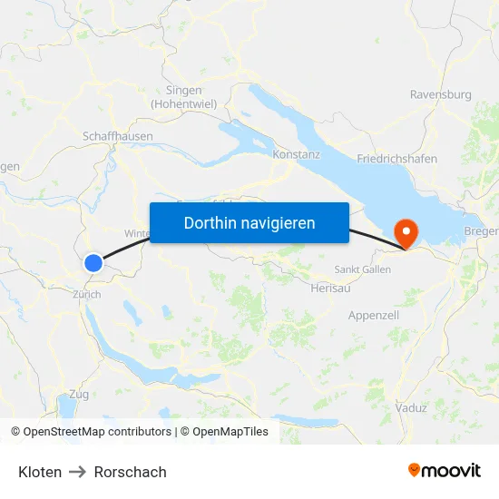 Kloten to Rorschach map