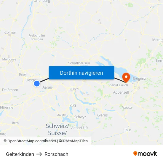 Gelterkinden to Rorschach map