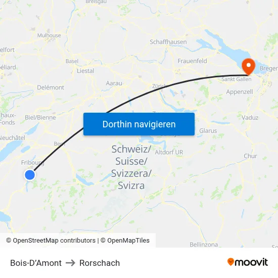 Bois-D’Amont to Rorschach map