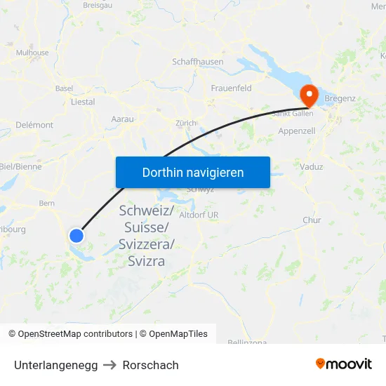 Unterlangenegg to Rorschach map