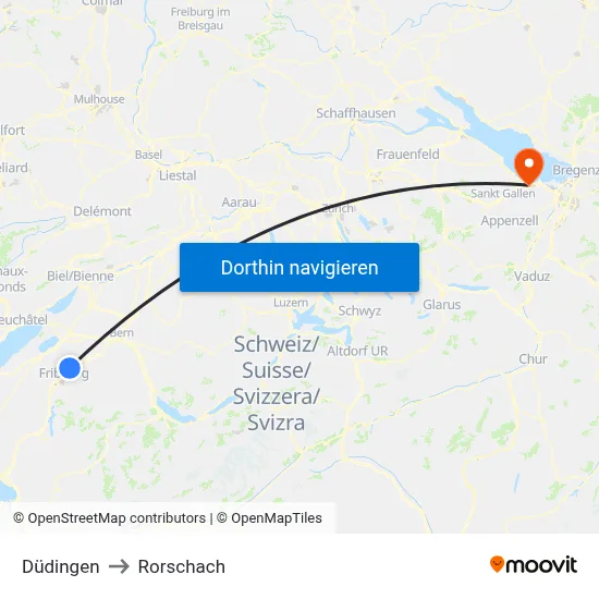 Düdingen to Rorschach map