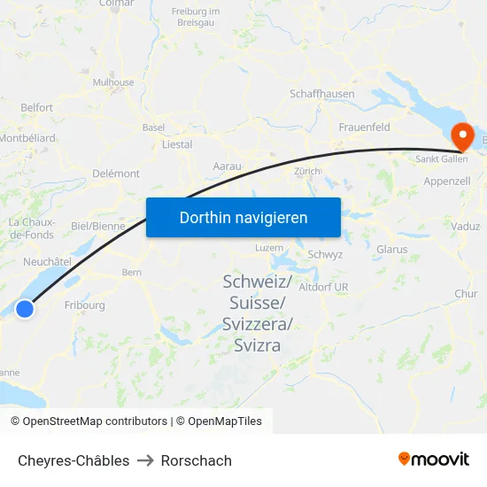 Cheyres-Châbles to Rorschach map