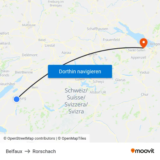 Belfaux to Rorschach map