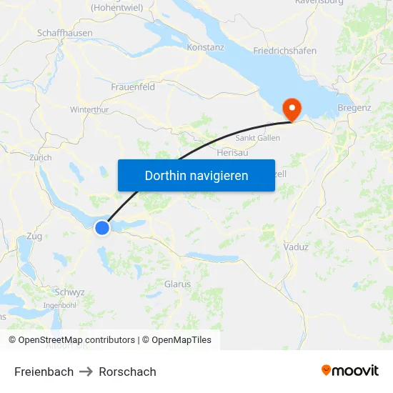 Freienbach to Rorschach map