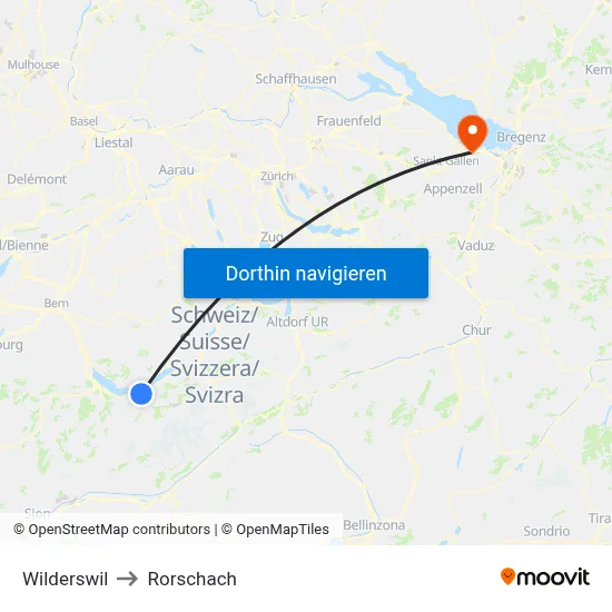 Wilderswil to Rorschach map
