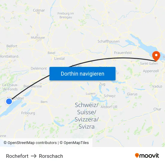 Rochefort to Rorschach map