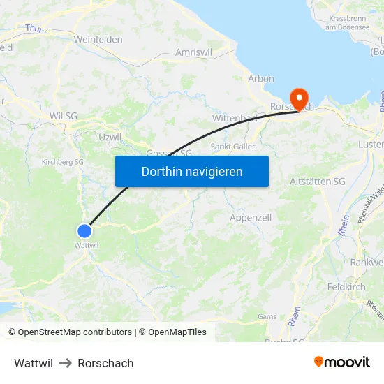 Wattwil to Rorschach map