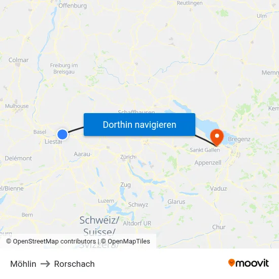 Möhlin to Rorschach map