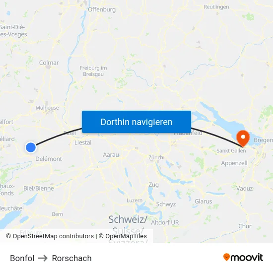 Bonfol to Rorschach map
