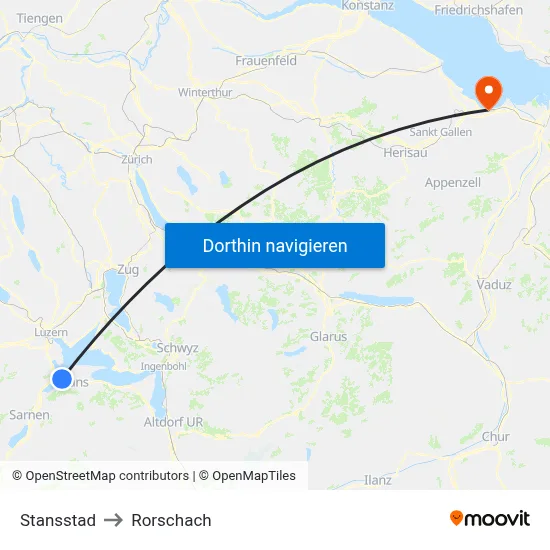 Stansstad to Rorschach map