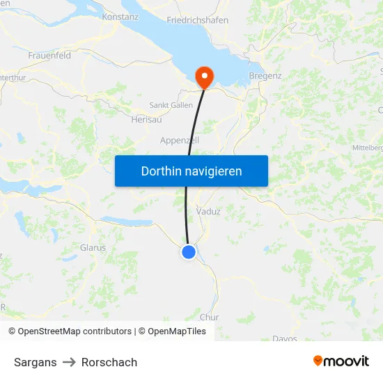 Sargans to Rorschach map