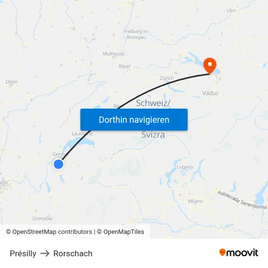 Présilly to Rorschach map