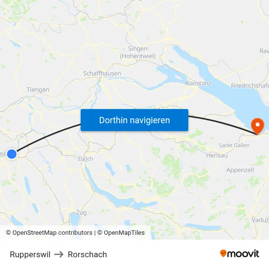 Rupperswil to Rorschach map