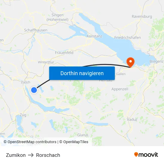Zumikon to Rorschach map