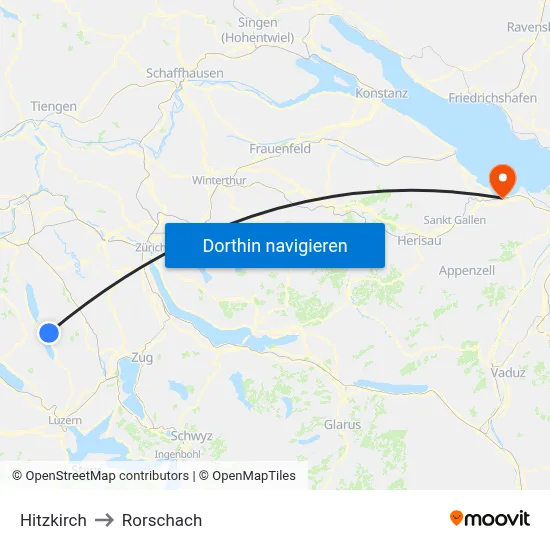 Hitzkirch to Rorschach map