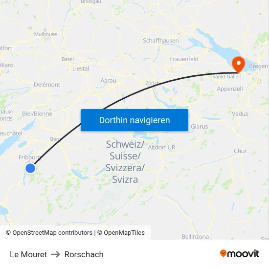 Le Mouret to Rorschach map