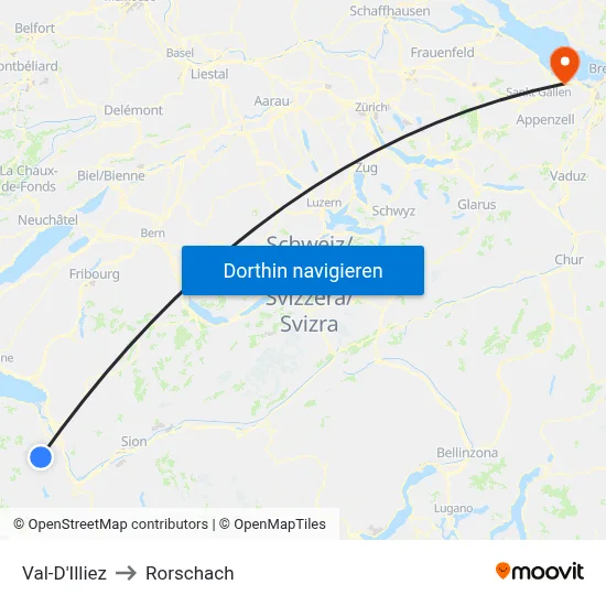 Val-D'Illiez to Rorschach map