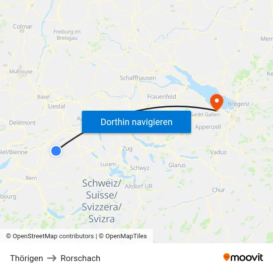 Thörigen to Rorschach map