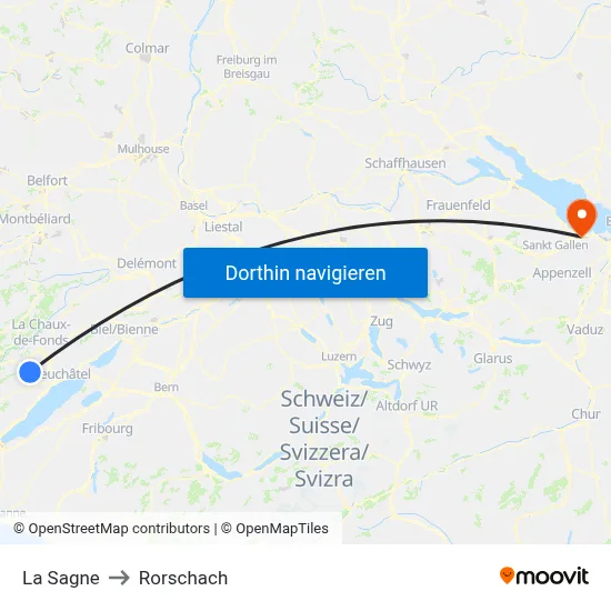 La Sagne to Rorschach map