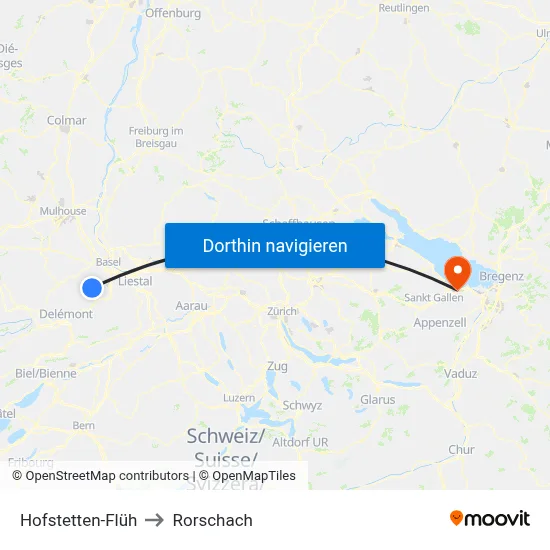 Hofstetten-Flüh to Rorschach map