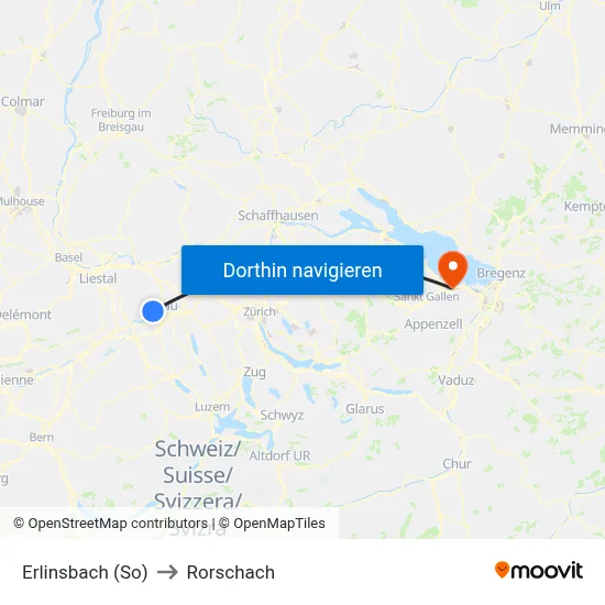 Erlinsbach (So) to Rorschach map
