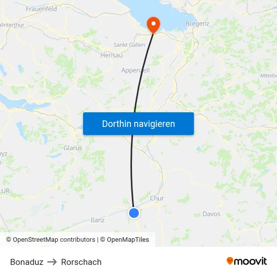 Bonaduz to Rorschach map