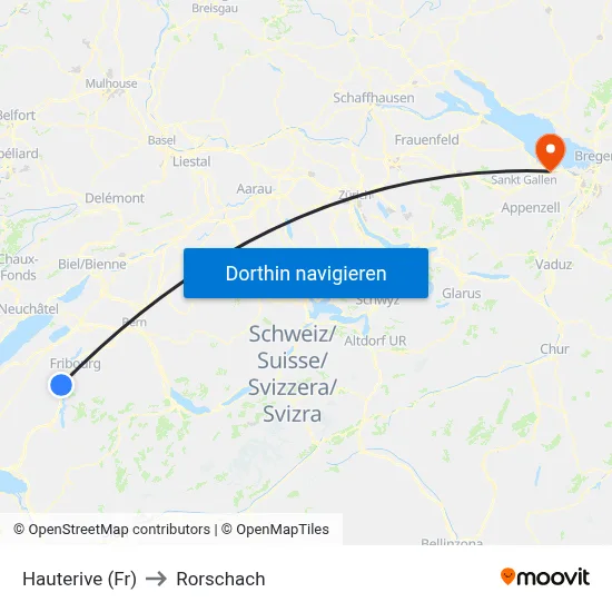 Hauterive (Fr) to Rorschach map