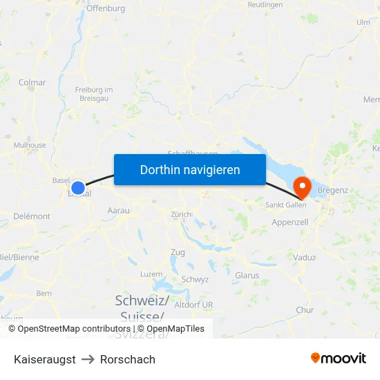 Kaiseraugst to Rorschach map