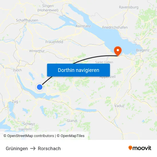 Grüningen to Rorschach map