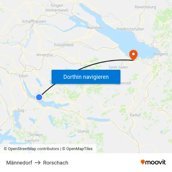 Männedorf to Rorschach map