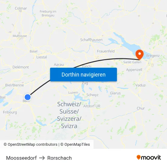 Moosseedorf to Rorschach map