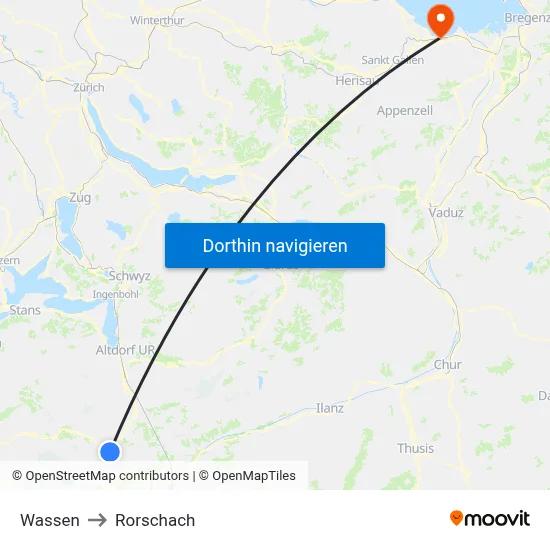 Wassen to Rorschach map